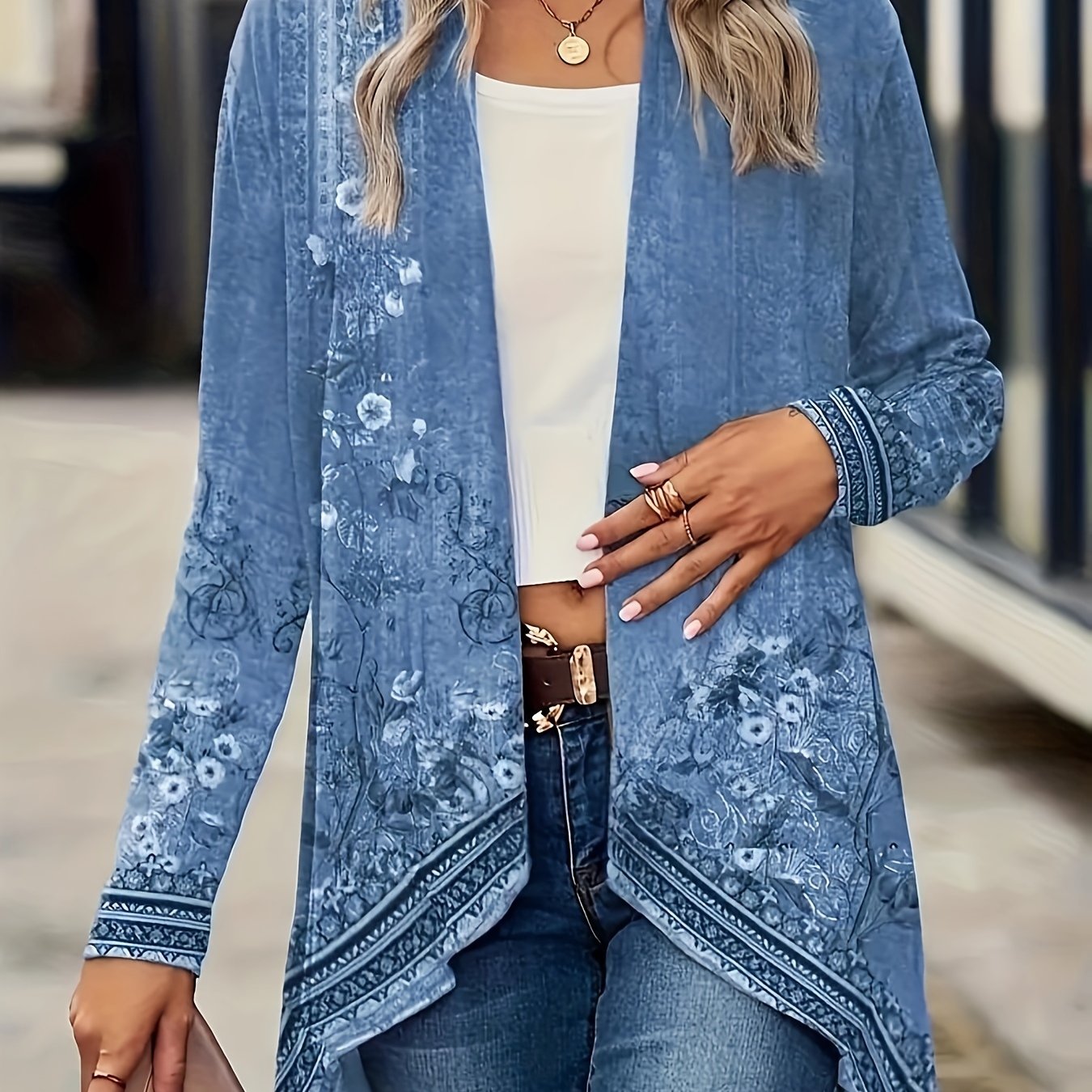 Spring And Autumn New Women Tops Floral Print Cardigan Casual Long-sleeved Thin Coat