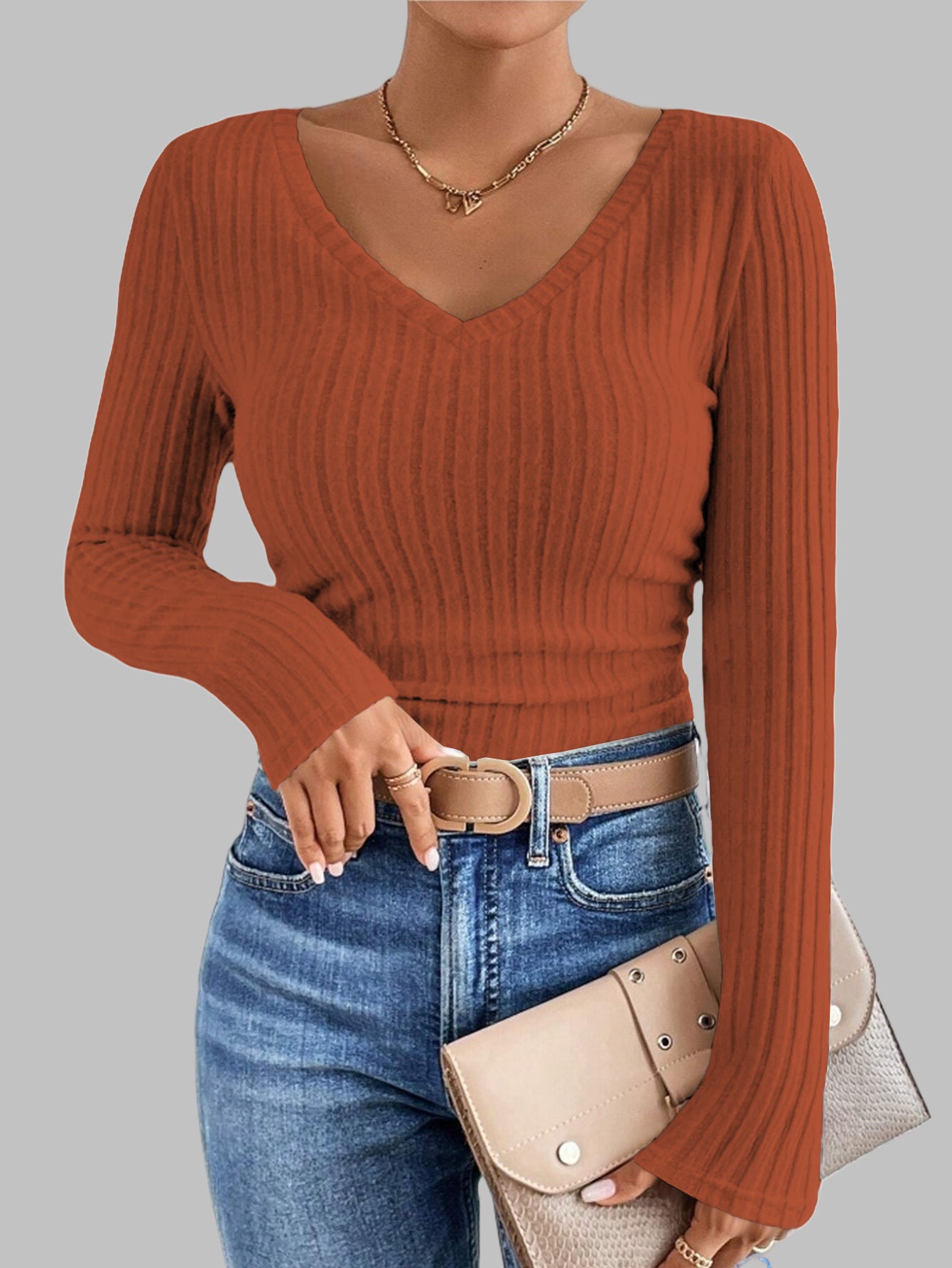 Plus Size, 4pcs Women's Plus Size Oversized V-Neck Sweater Set - Longline Tunic Tops with Semi-Sheer Layering, Solid Color Coats in White, Black, Brown, Orange | Stretchy Fabric, Machine Washable, Spring/Fall Winter Casual to