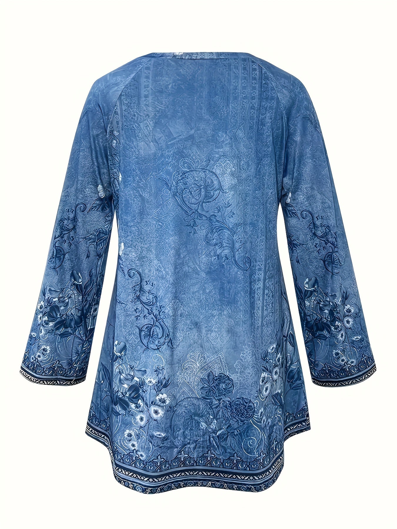 [Elegant Velvet Tunic Top] Women's Elegant Long Sleeve Tunic Top - Soft Velvet Floral Print, Round Neck, Long Length, Versatile Casual & Formal Wear for Fall/Winter, Autumn Winter Apparel | Floral Print Top | Soft Velvet Fabr