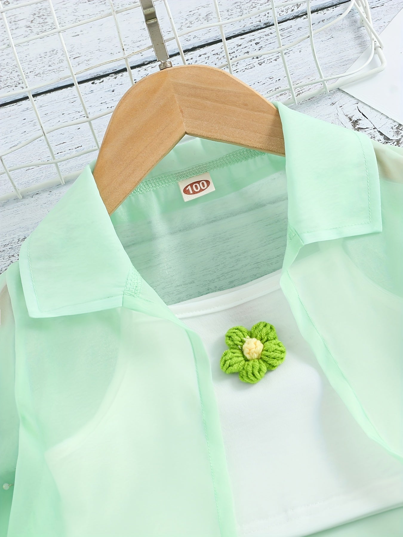 3 Pcs Ultra Thin Long Sleeve Semi-Sheer Shirt & Cami Crop Top & Shorts, Three-piece Shorts Set For Girls