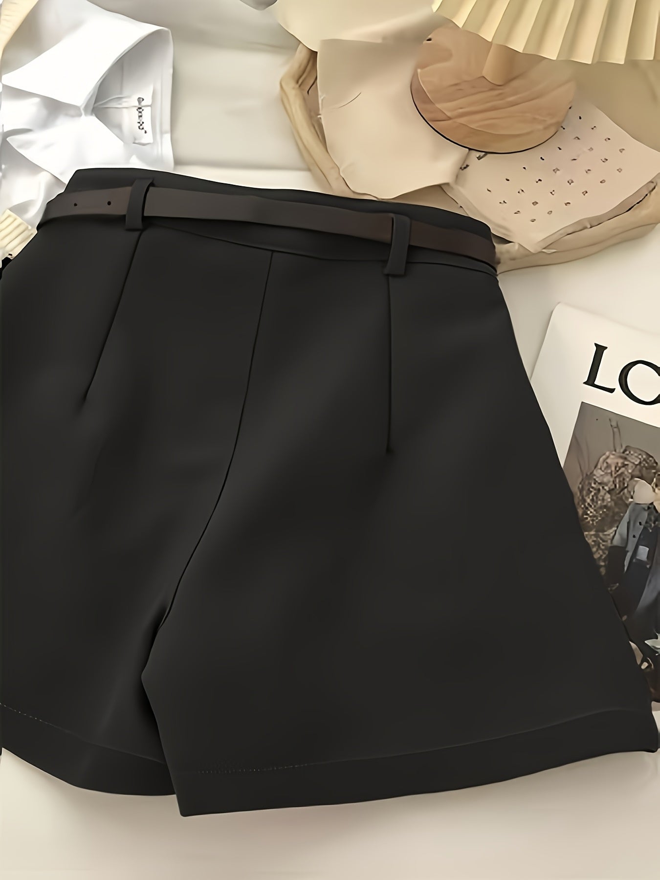 Women'S Elegant Non-Stretch Office & Formal Shorts - Navy Blue, Structured Non-Stretch Fabric for Business, Parties, Everyday - All-Season Professional & Casual Pants (No Belt Needed) - Easy-Care Women'S Clothing, Party Attir