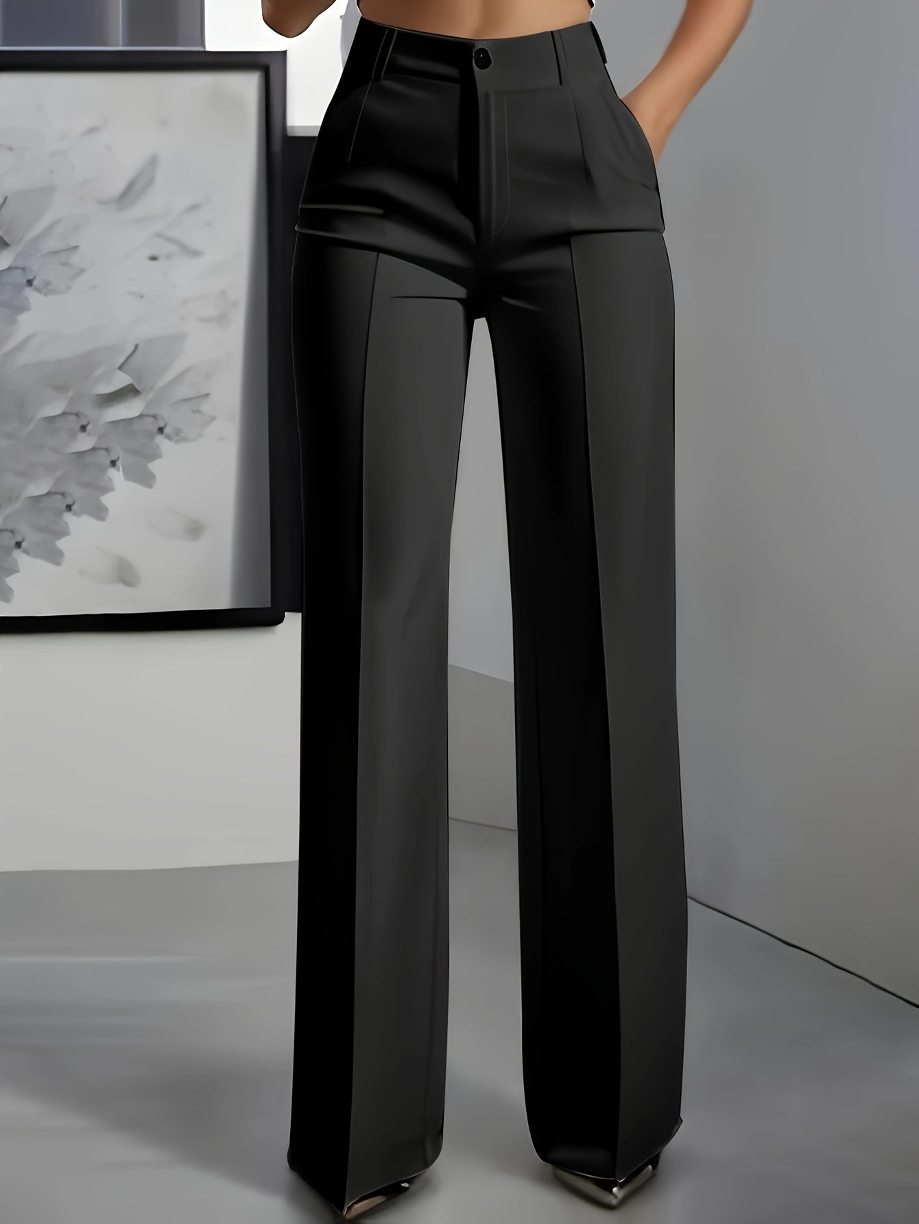 Women'S Elegant White Pants - Formal and Casual, Button Closure, Non-Stretch Fabric, Suitable for Office, Party, Casual Attire - Professional High-Waisted Trousers, Classic Design, Exquisite Tailoring, Essential Fashion Botto