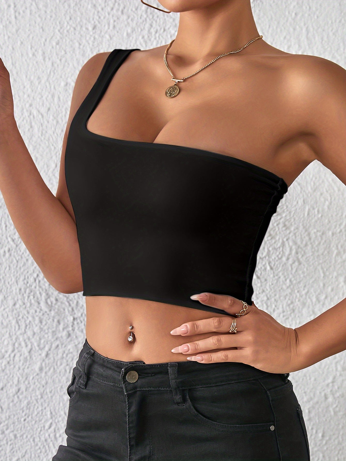 Stylish One-Shoulder Crop Top | Sexy Backless, Non-Sheer & High Stretch | Easy-Care Polyester for Chic All-Season Looks