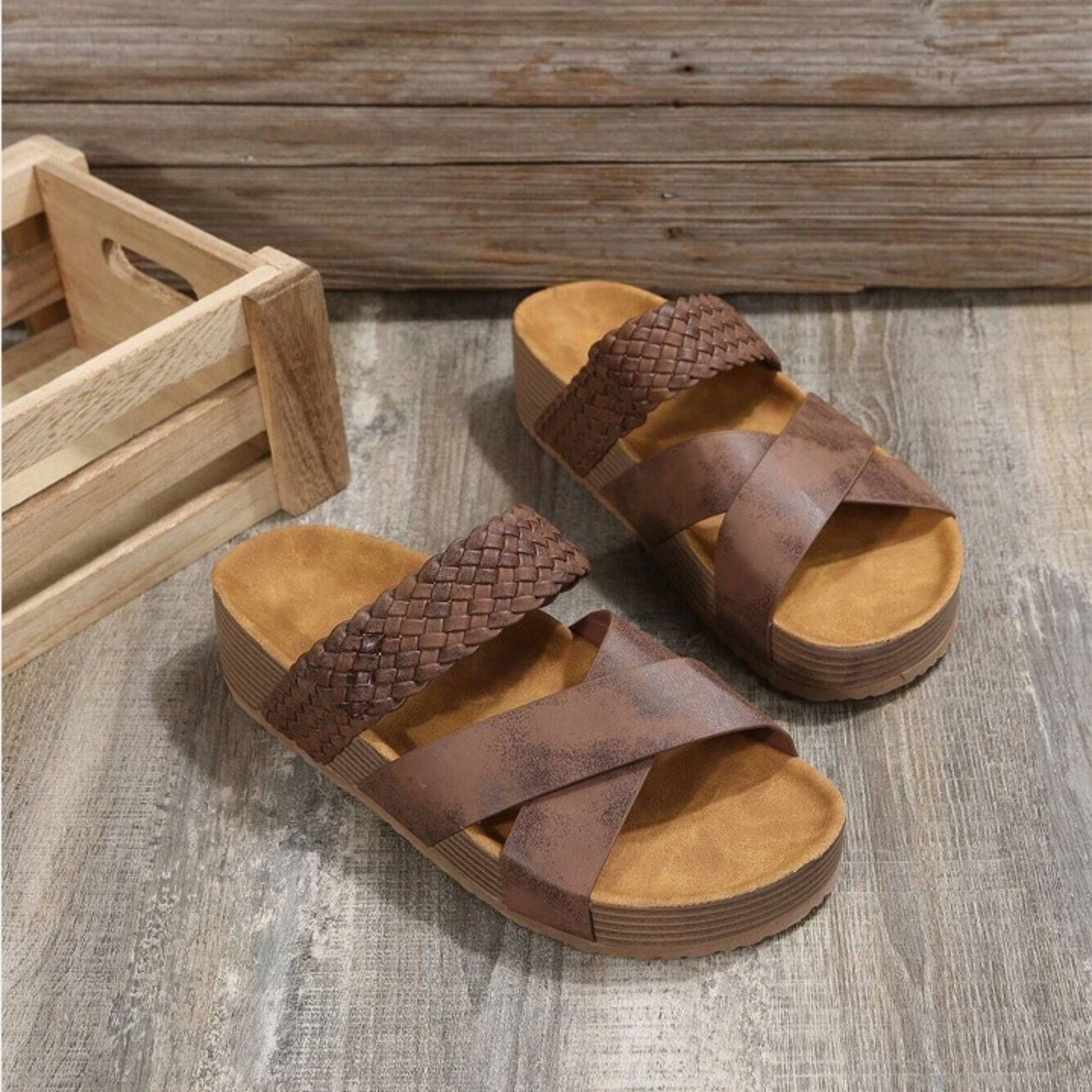 Women Sandals New Thick Bottom Braided Cross Casual Solid Color Slippers Beach Sandals