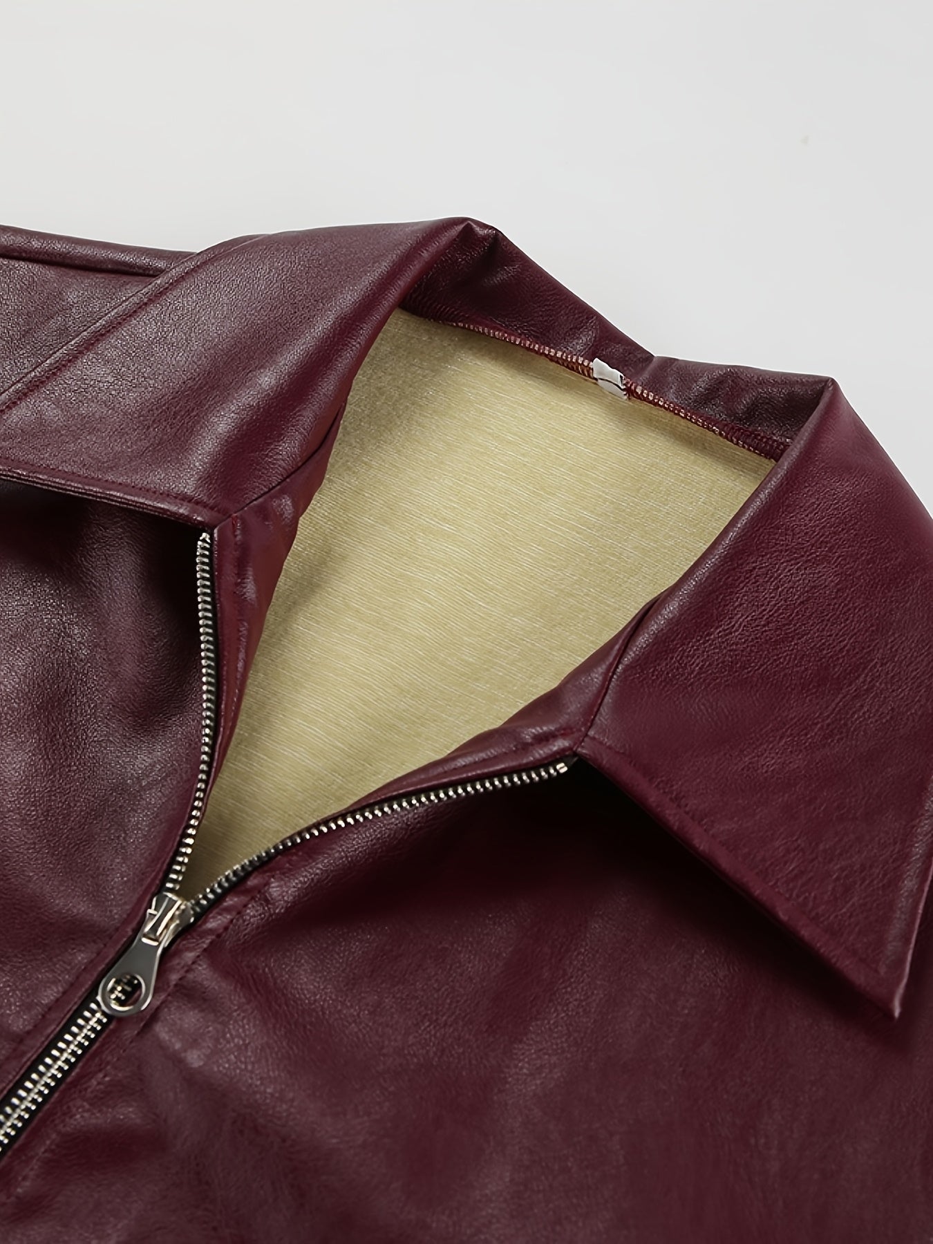 Women's Motorcycle Jacket - Full-Zip Retro Biker Coat with Full-Zip Front, Wine Red Matte, Relaxed H-Line Fit & Full-Length Zipper (No Collar) - Casual to Edgy Outerwear for Motorcycle Riding & Casual ttire, Jackets For Women