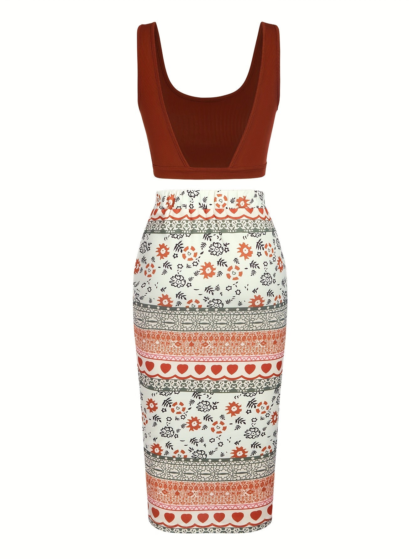 Chic Sleeveless Backless Crop Top & Floral Print Drawstring Split Dress Outfit - Effortlessly Stylish Casual Wear for Women