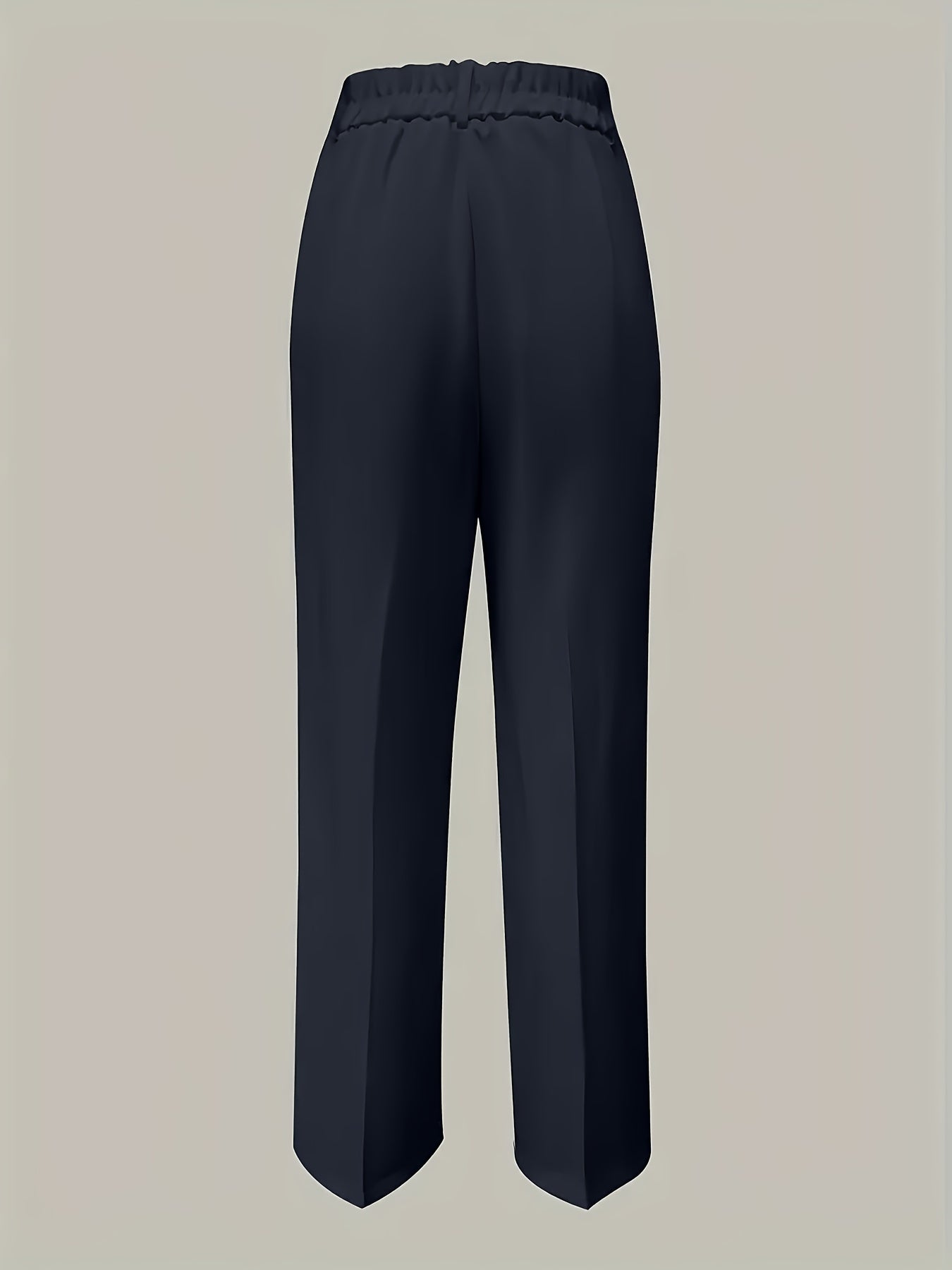 Women's Elegant Navy Blue Wide-Leg Trousers • Solid Color All-Season Formal & Casual Pants with Button Closure • Structured Fit for Office, Semi-Formal Events & Casual Attire • Versatile All-Season Trousers • Women's