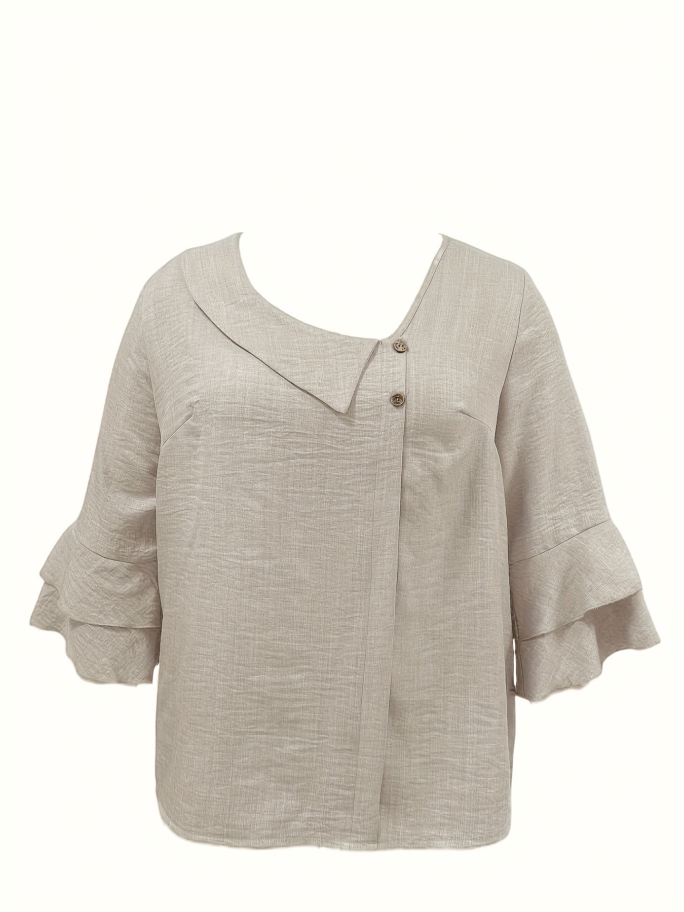 Plus Size - Plus Size - Plus Size - Plus Size Women'S Elegant Asymmetrical Blouse - Long Sleeve Button-Up Shirt with Puff Sleeves, Solid Color Non-Stretch Fabric, Spring Summer Fall Casual & Formal Wear, Ladies Blouses, Blous