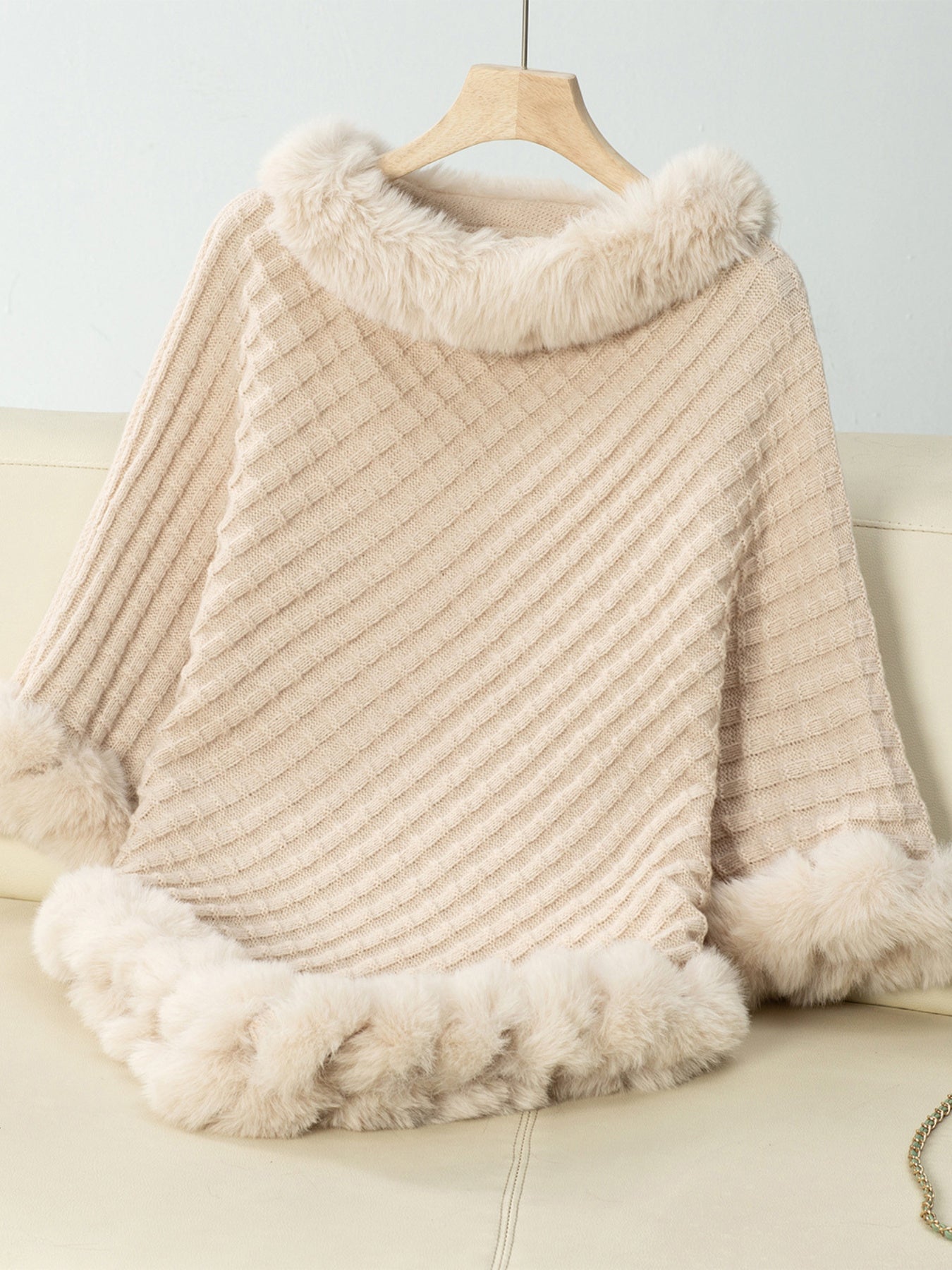 Women'S Elegant Thickened Retro Cape Shawl Sweater - All-Season Round Neck Asymmetrical Collar Pullover, Solid Color Winter Sweater for Halloween & Christmas, Cozy Warm Versatile Outerwear, Casual to Formal Outfits (Beige//Wh