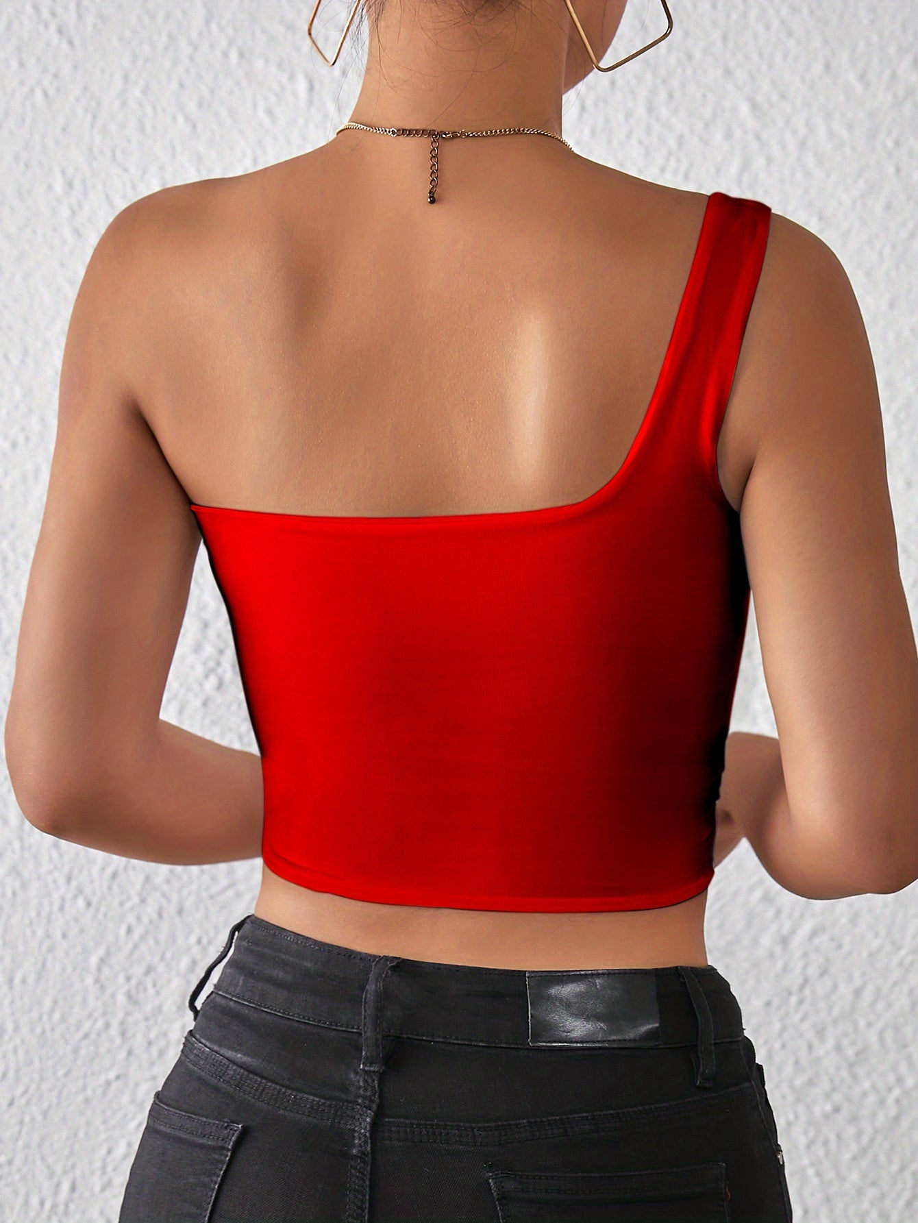 Stylish One-Shoulder Crop Top | Sexy Backless, Non-Sheer & High Stretch | Easy-Care Polyester for Chic All-Season Looks