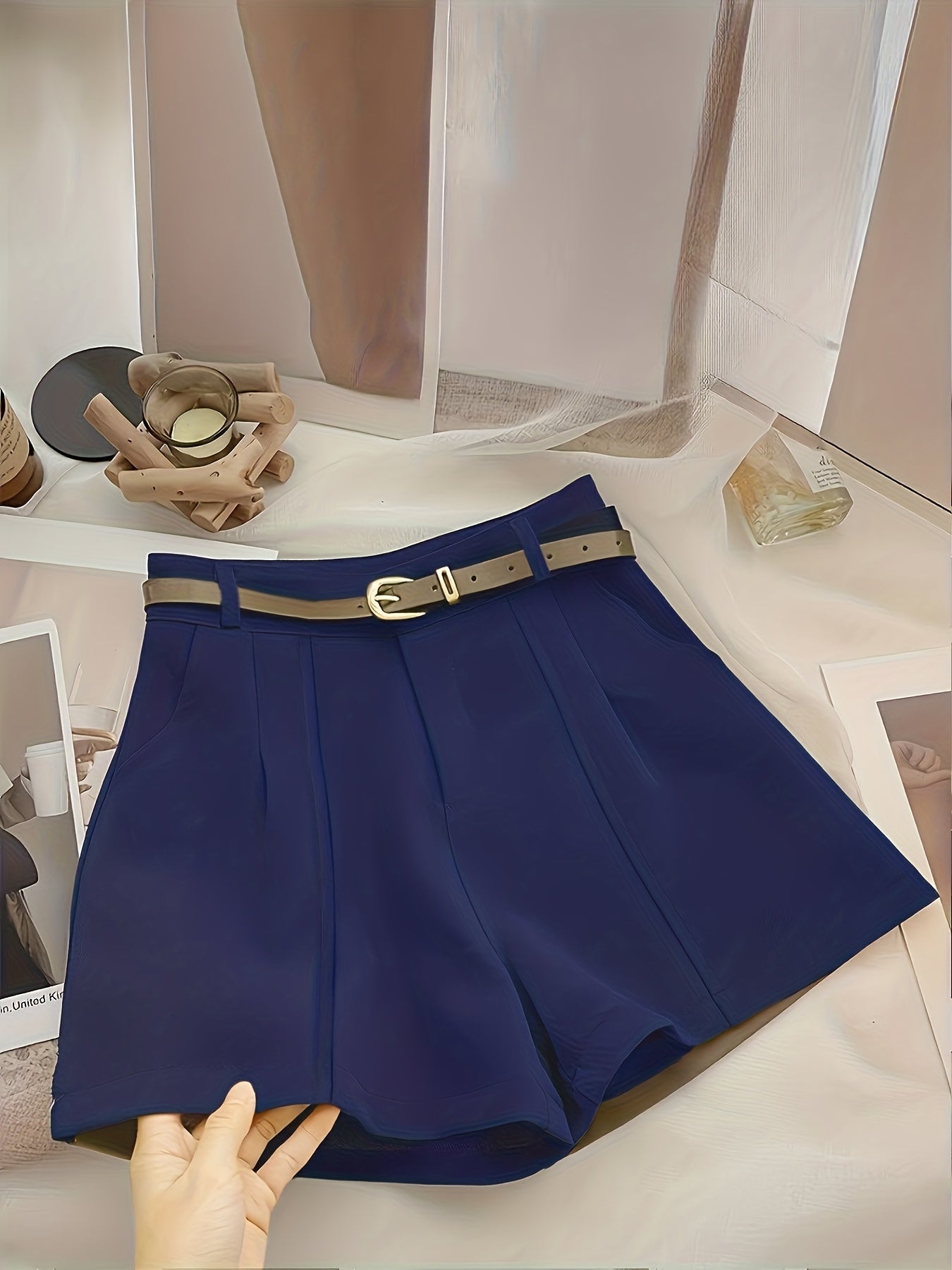 Women'S Elegant Non-Stretch Office & Formal Shorts - Navy Blue, Structured Non-Stretch Fabric for Business, Parties, Everyday - All-Season Professional & Casual Pants (No Belt Needed) - Easy-Care Women'S Clothing, Party Attir