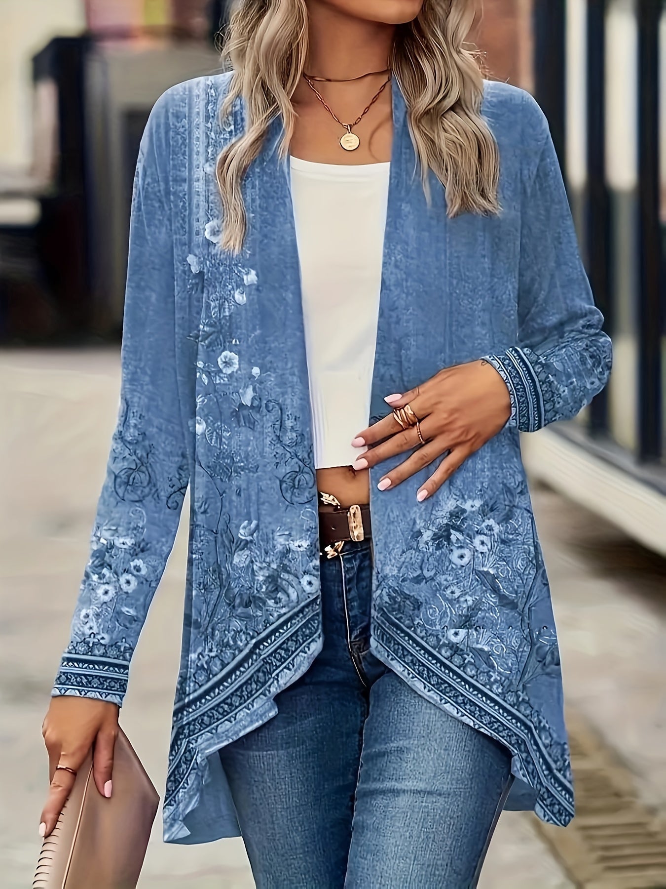 Spring And Autumn New Women Tops Floral Print Cardigan Casual Long-sleeved Thin Coat