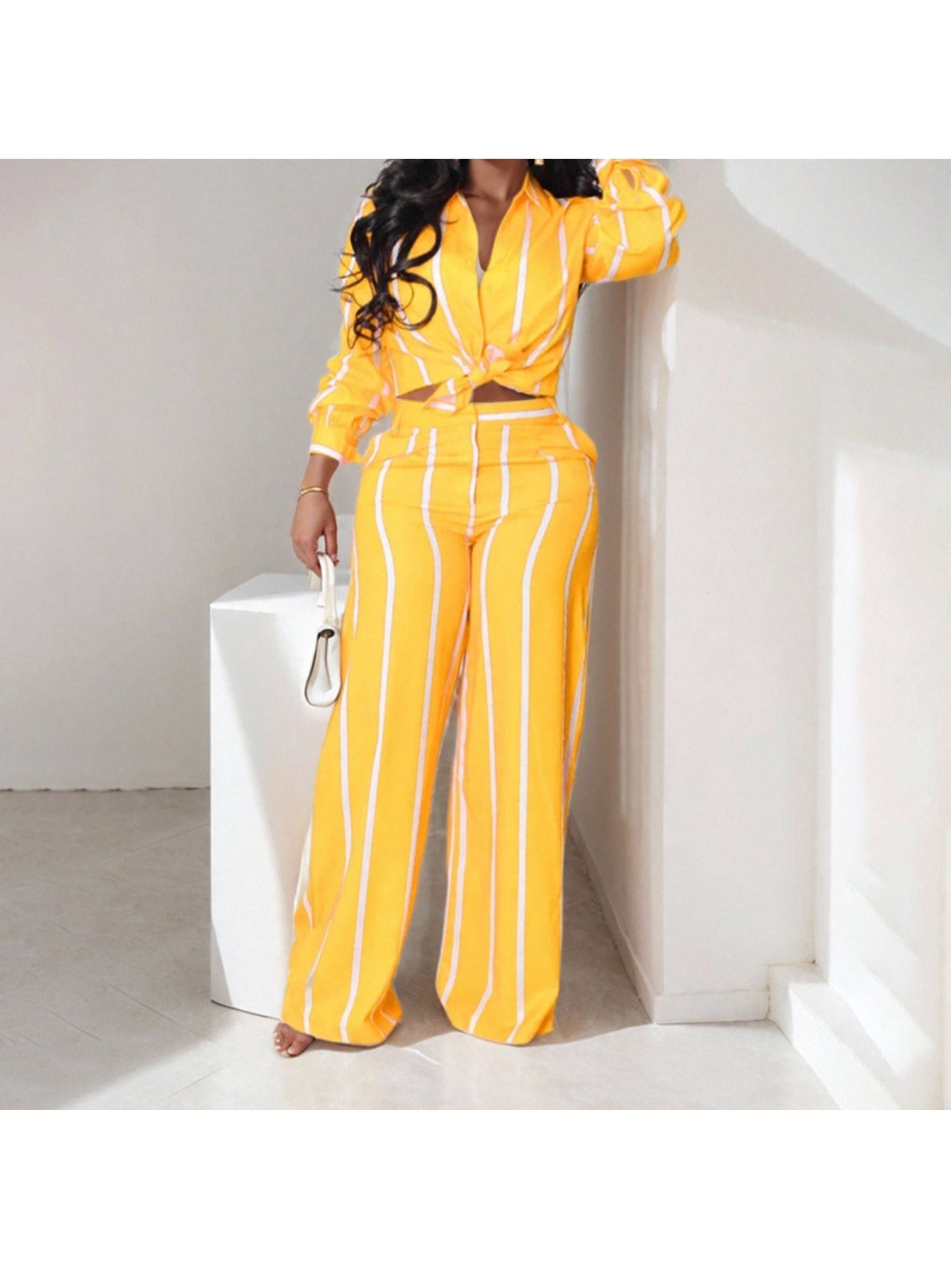 Spring New European and American Women'S Printed Striped Shirt Top Pants Set for Women, Spring Fashion, Summer Wardrobe, Striped Design, Trendy Set, Quality Stitching, Comfortable Fit, Women'S Pantsuit, Ladie Trouser Suit For