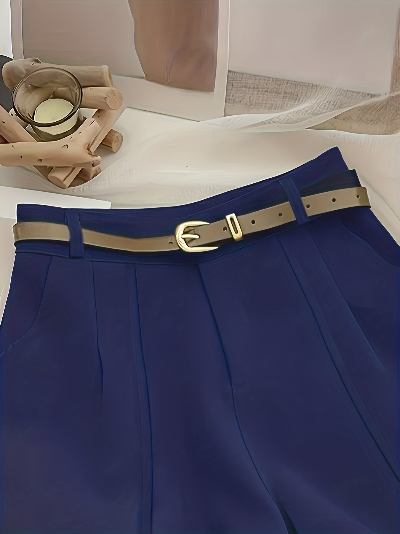 Women'S Elegant Non-Stretch Office & Formal Shorts - Navy Blue, Structured Non-Stretch Fabric for Business, Parties, Everyday - All-Season Professional & Casual Pants (No Belt Needed) - Easy-Care Women'S Clothing, Party Attir
