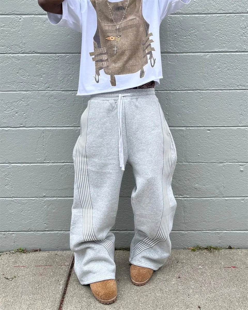 Casual Loose Straight Leg Pants Striped 2025 Summer Fashion Trend Brand Street Hip-hop Jogging Men's Women's Harajuku Sweatpants
