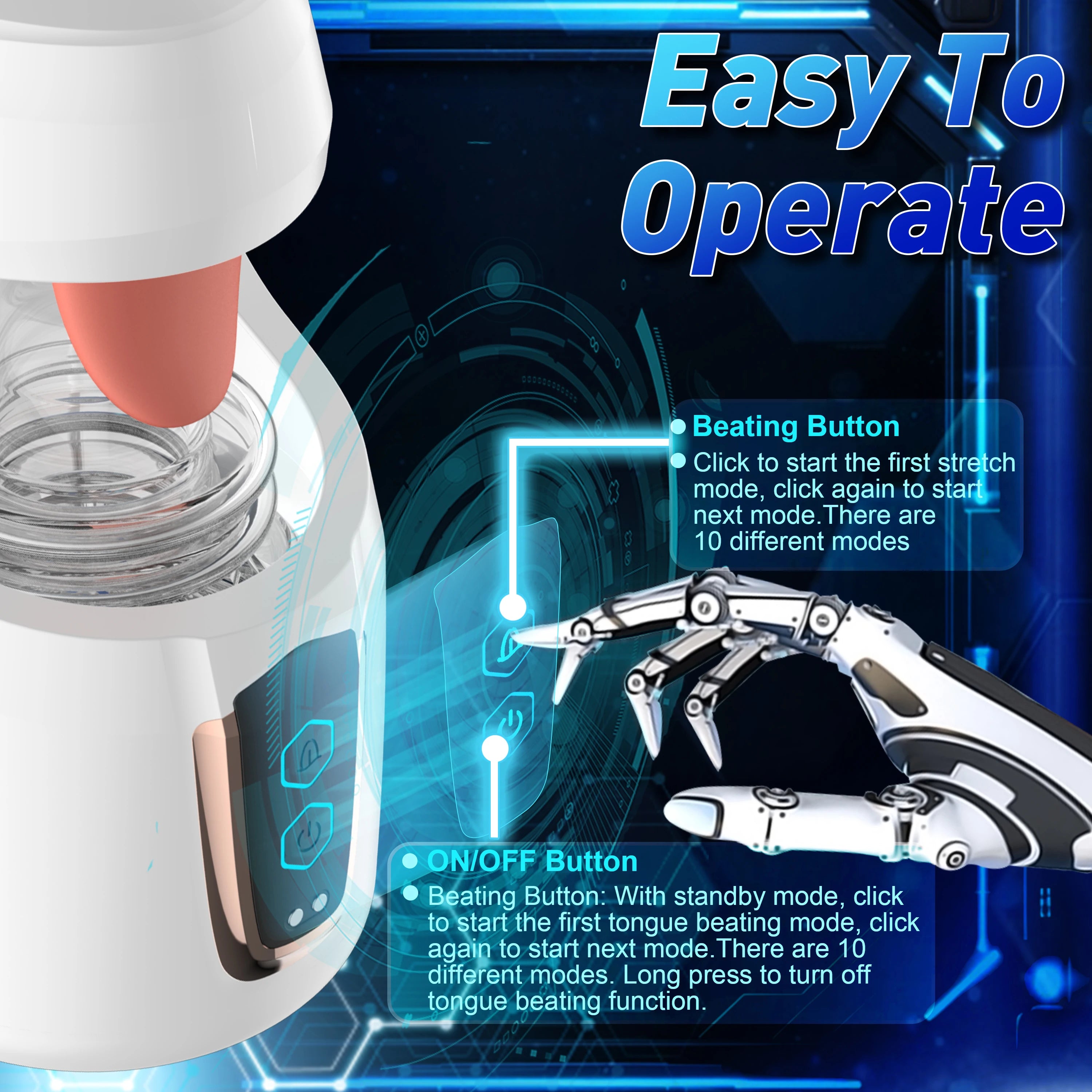 Adult Toys 3-in-1 Male Electric Masturbator 10 Vibration Modes & 10 Licking Patterns Oral Sex Tool Sex Toy Adult Product