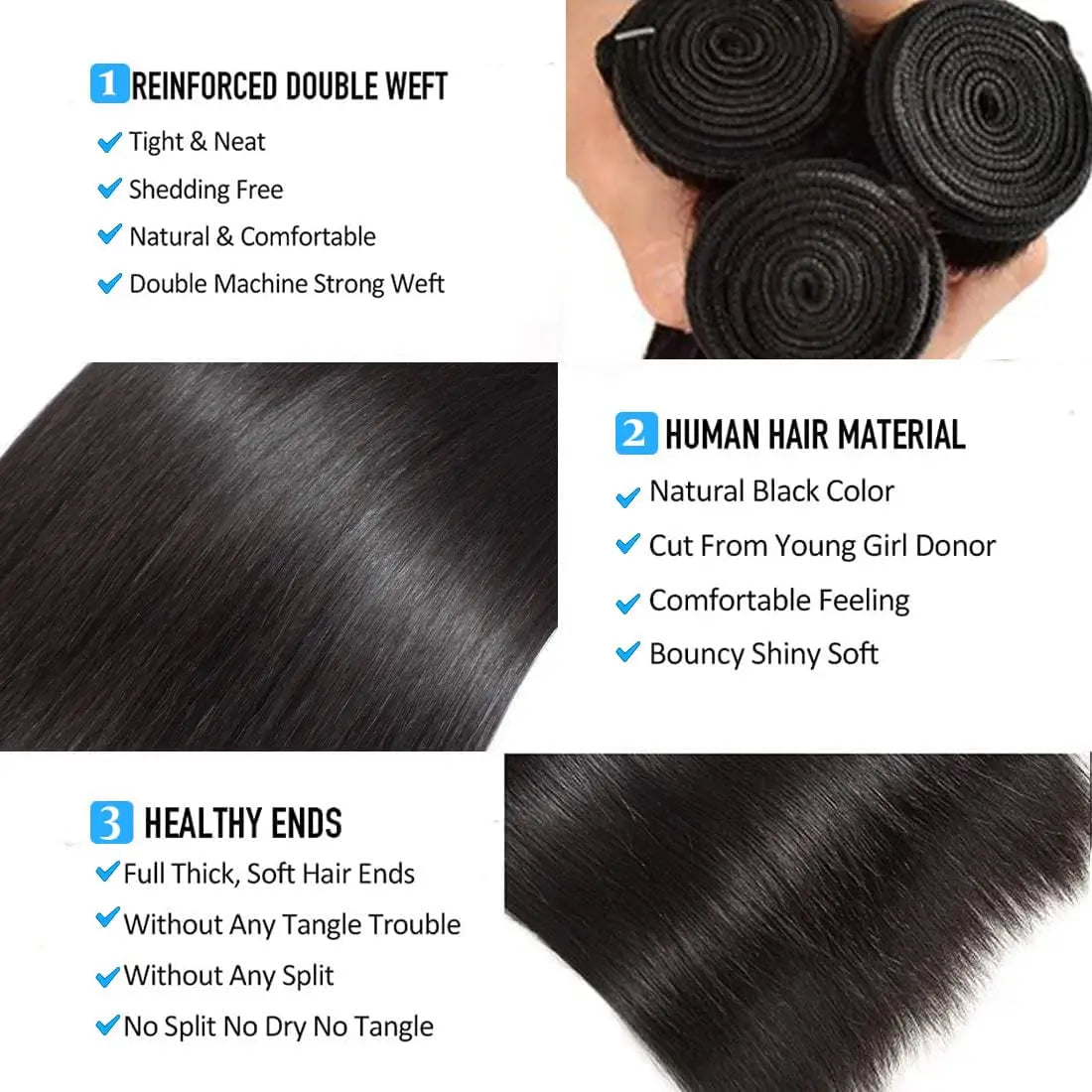 Brazilian Straight Bundles Human Hair 100% Unprocessed Virgin Human Hair Bundles Straight Double Weft Quick Weave Hair 3 Bundles
