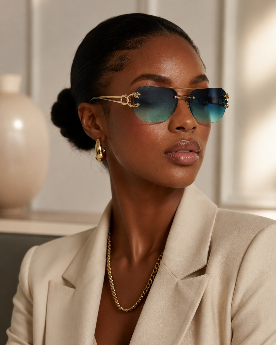KAMMPT Rimless Pilot Sunglasses Men Fashion Vintage Gradient Casual Shades Women Trendy Brand Design Outdoor Decor Sun Glasses