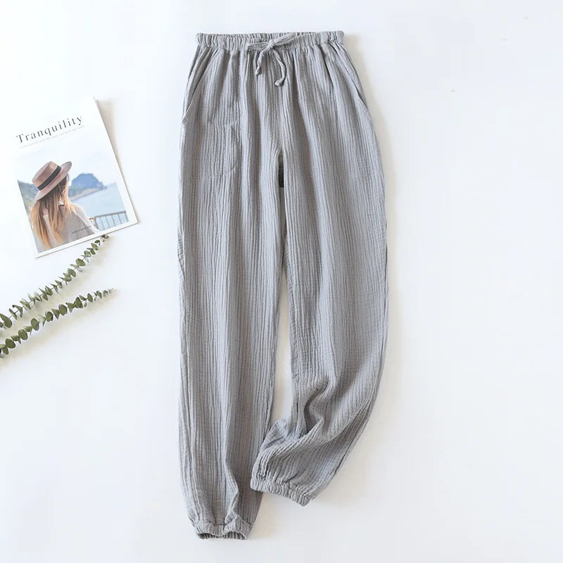 100% Cotton Pajamas Sleep Bottoms Spring Women's Loose Leggings New Casual Slim Home Pants Elastic Waist Solid Thin Sleepwear