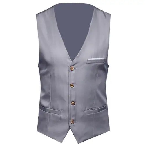 Men's Solid Colour Suit Vest — Single Breasted Formal Business Waistcoat S–6XL