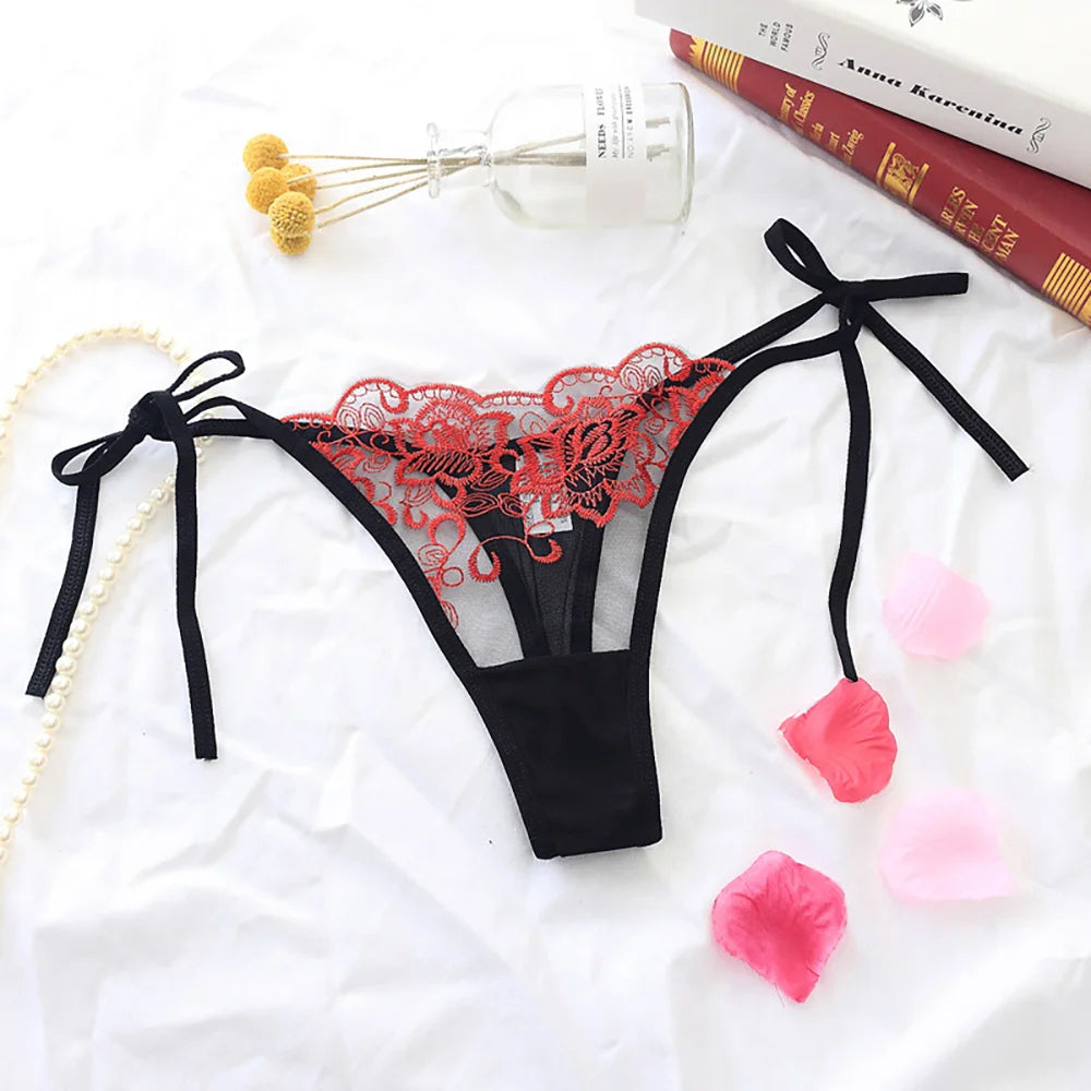 Women Sexy Underpant The embroidery lace Panties Girls Transparent bowknot Briefs Female printing Underwear fashion Lingerie