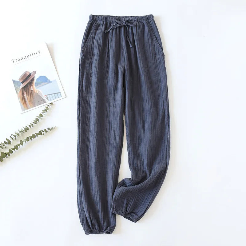 100% Cotton Pajamas Sleep Bottoms Spring Women's Loose Leggings New Casual Slim Home Pants Elastic Waist Solid Thin Sleepwear