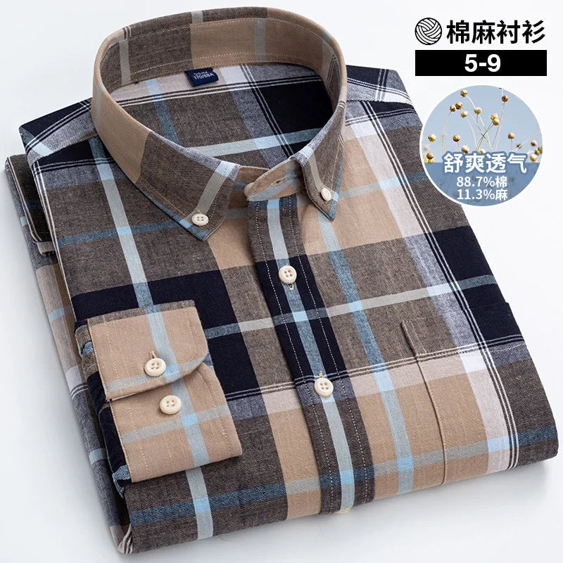 Lynett Lamar Men's Cotton Linen Long Sleeve Casual Shirt — Breathable Relaxed Fit Smart Casual