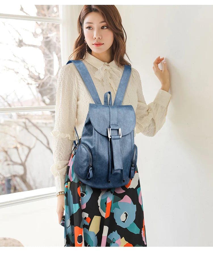 High Quality Leather Backpack Woman New Arrival Fashion Female Backpack String Bags Large Capacity School Bag Mochila Feminina