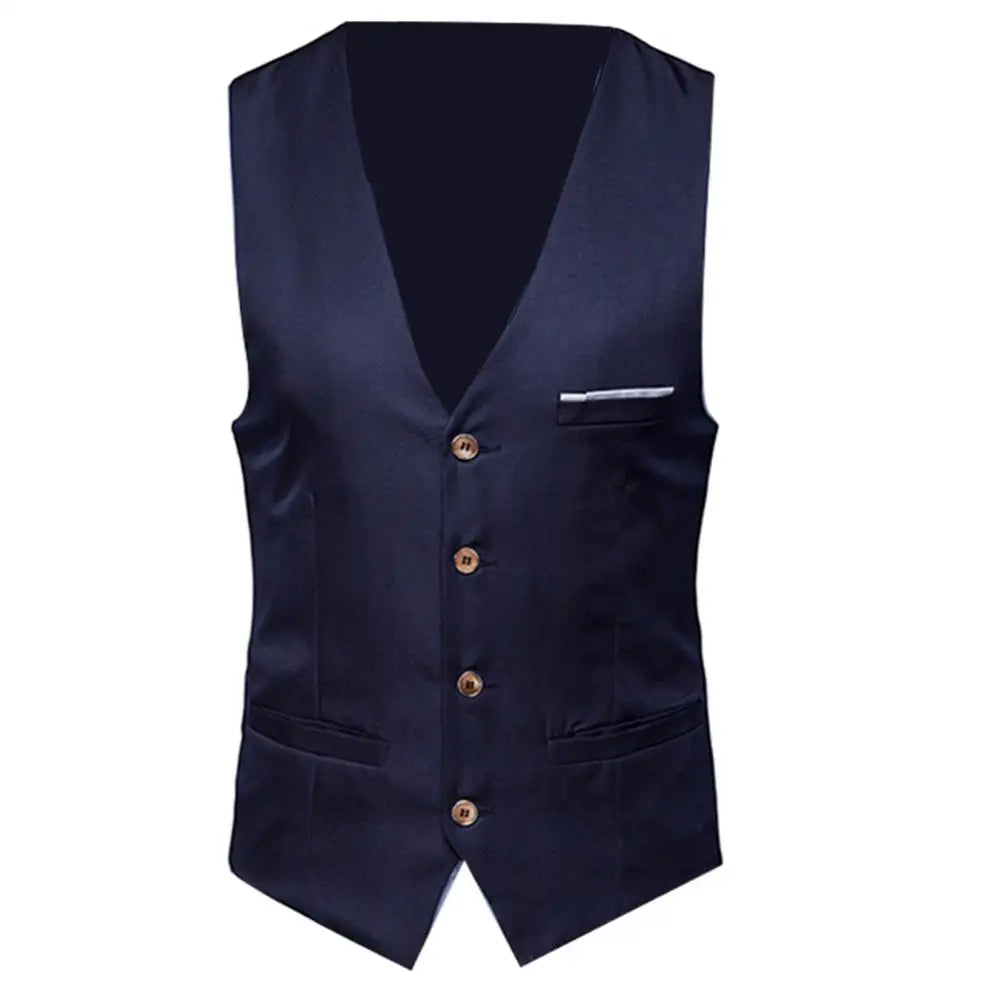 Men's Solid Colour Suit Vest — Single Breasted Formal Business Waistcoat S–6XL
