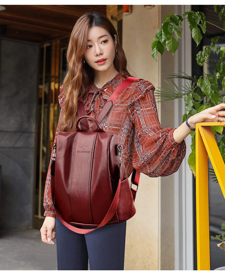 Anti-theft leather backpack women vintage shoulder bag ladies high capacity travel backpack school bags girls mochila feminina