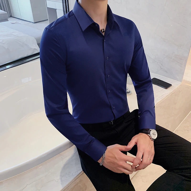 Lynett Lamar Men's Slim Fit Long Sleeve Business Shirt — Four Season Formal S–7XL