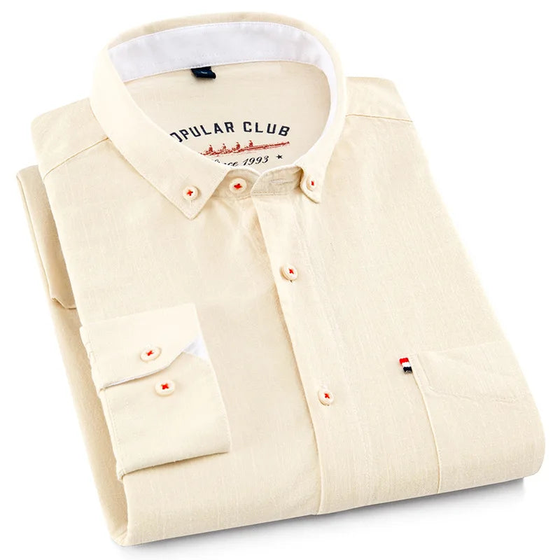 Lynett Lamar Men's Cotton Linen Long Sleeve Casual Shirt — Breathable Relaxed Fit Smart Casual