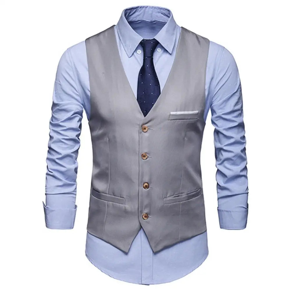 Men's Solid Colour Suit Vest — Single Breasted Formal Business Waistcoat S–6XL