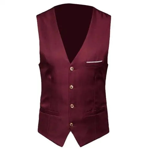 Men's Solid Colour Suit Vest — Single Breasted Formal Business Waistcoat S–6XL