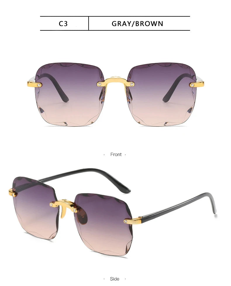 Square Rimless Sunglasses Women Luxury Brand Designer Summer Red Glasses Fashion Sun glasses For Men UV400 Shades Oculos