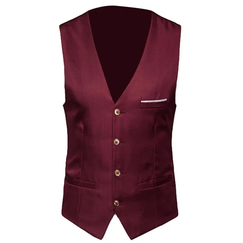 Men's Solid Colour Suit Vest — Single Breasted Formal Business Waistcoat S–6XL