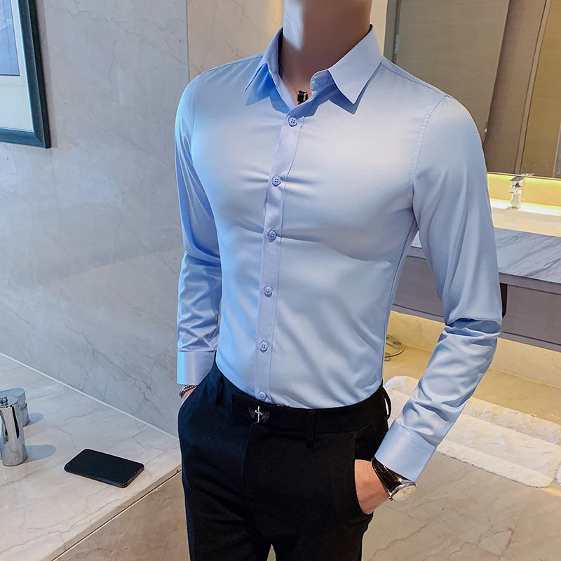 Lynett Lamar Men's Slim Fit Long Sleeve Business Shirt — Four Season Formal S–7XL