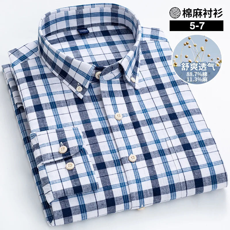 Lynett Lamar Men's Cotton Linen Long Sleeve Casual Shirt — Breathable Relaxed Fit Smart Casual