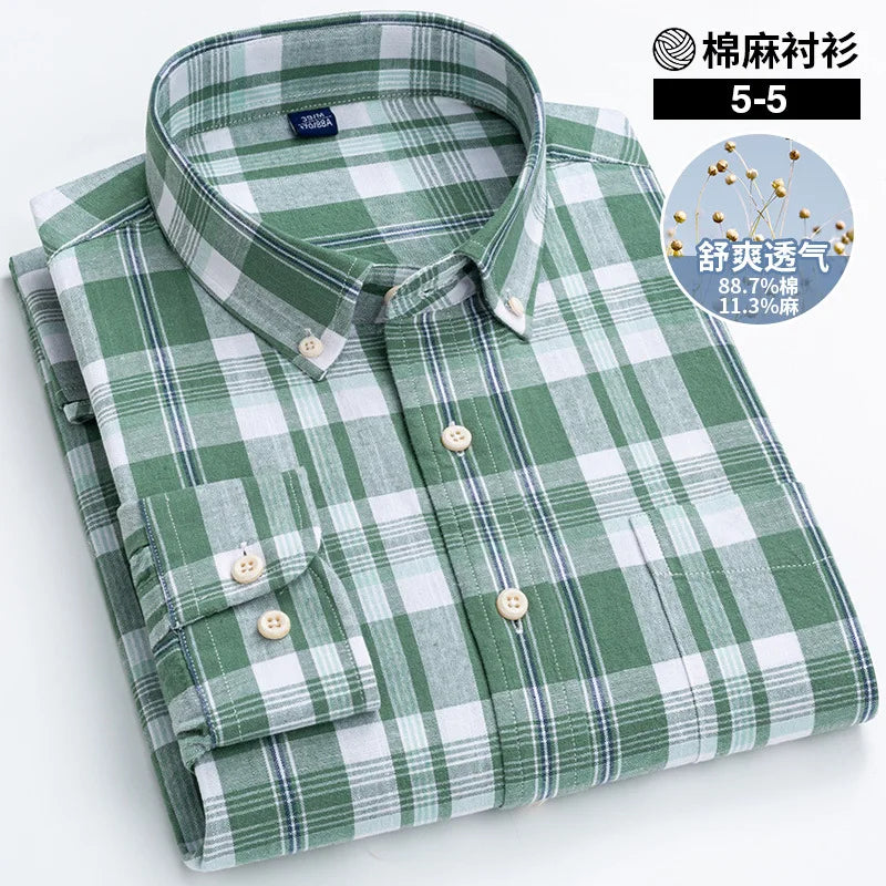Lynett Lamar Men's Cotton Linen Long Sleeve Casual Shirt — Breathable Relaxed Fit Smart Casual