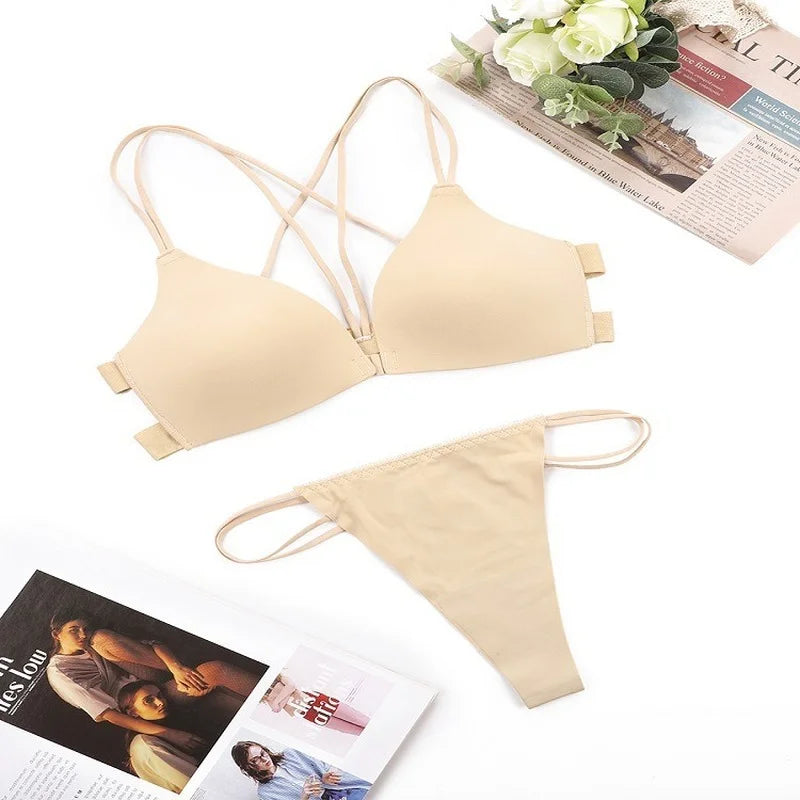 Women Bra And Panties Set Sexy Backless Set Sexy G-String Seamless Bra Thong Sexy Lingerie Set Top Underwear Intimates