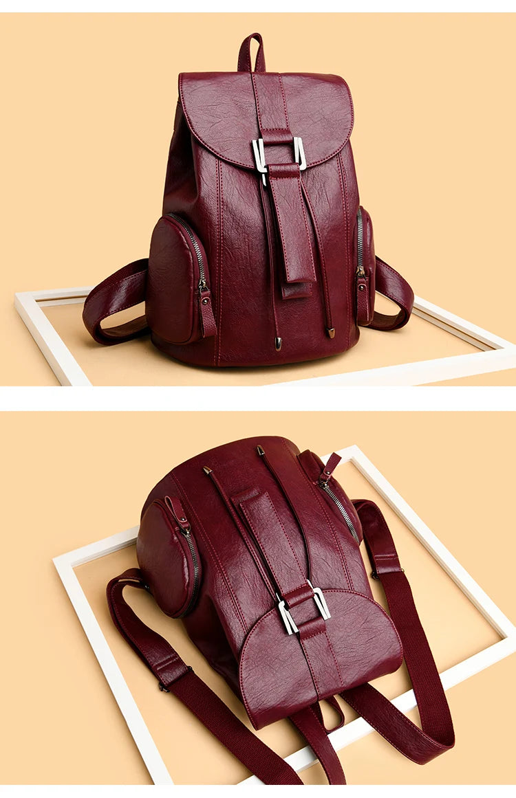 High Quality Leather Backpack Woman New Arrival Fashion Female Backpack String Bags Large Capacity School Bag Mochila Feminina