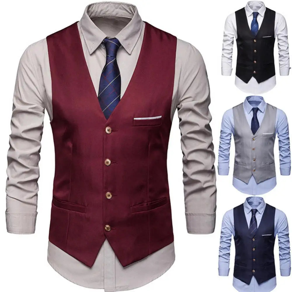 Men's Solid Colour Suit Vest — Single Breasted Formal Business Waistcoat S–6XL