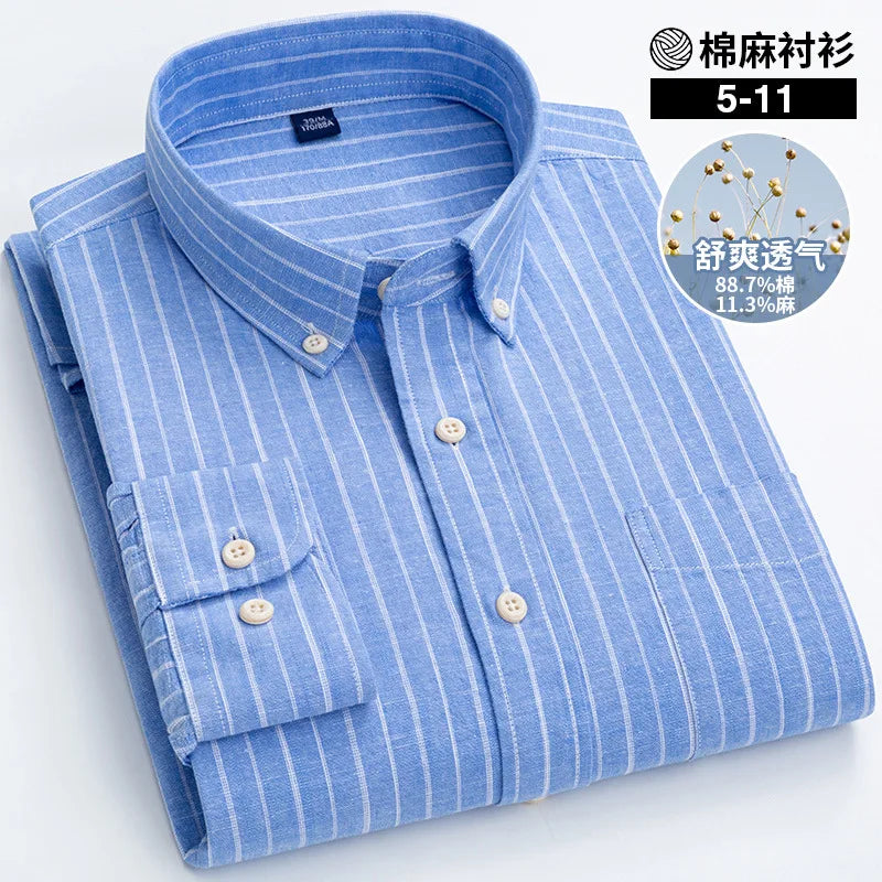 Lynett Lamar Men's Cotton Linen Long Sleeve Casual Shirt — Breathable Relaxed Fit Smart Casual