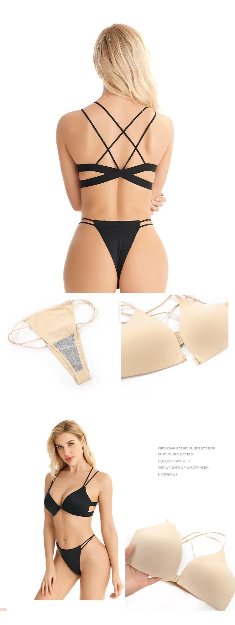 Women Bra And Panties Set Sexy Backless Set Sexy G-String Seamless Bra Thong Sexy Lingerie Set Top Underwear Intimates