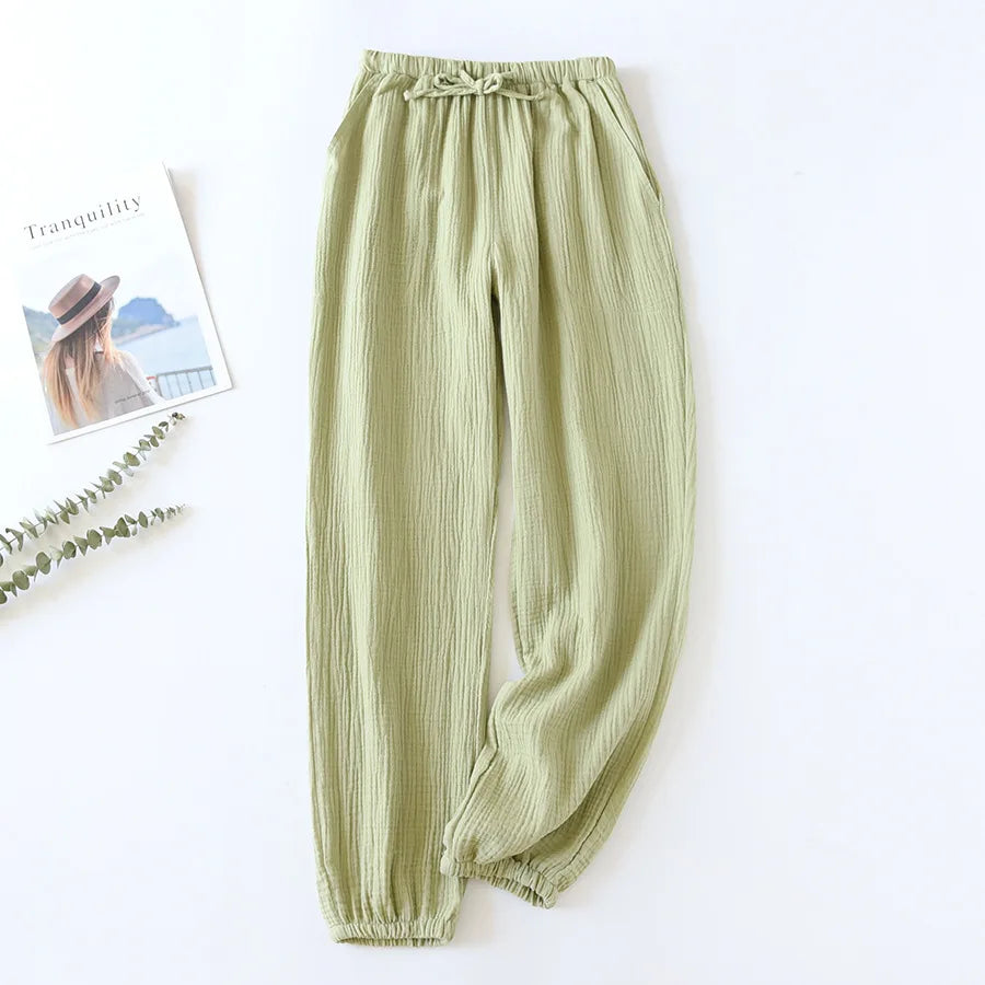 100% Cotton Pajamas Sleep Bottoms Spring Women's Loose Leggings New Casual Slim Home Pants Elastic Waist Solid Thin Sleepwear