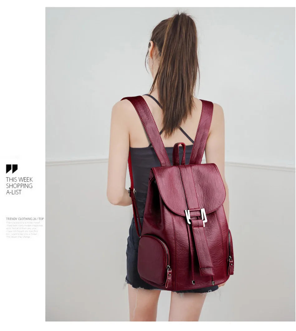 High Quality Leather Backpack Woman New Arrival Fashion Female Backpack String Bags Large Capacity School Bag Mochila Feminina