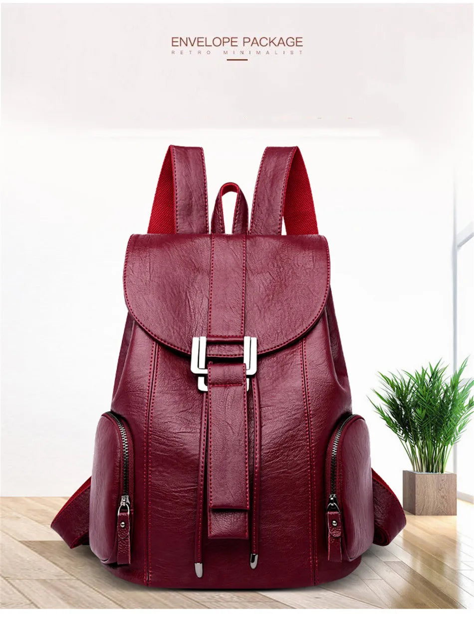 High Quality Leather Backpack Woman New Arrival Fashion Female Backpack String Bags Large Capacity School Bag Mochila Feminina