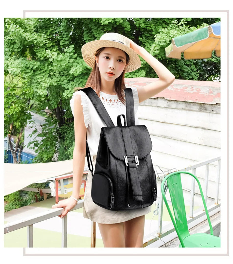 High Quality Leather Backpack Woman New Arrival Fashion Female Backpack String Bags Large Capacity School Bag Mochila Feminina