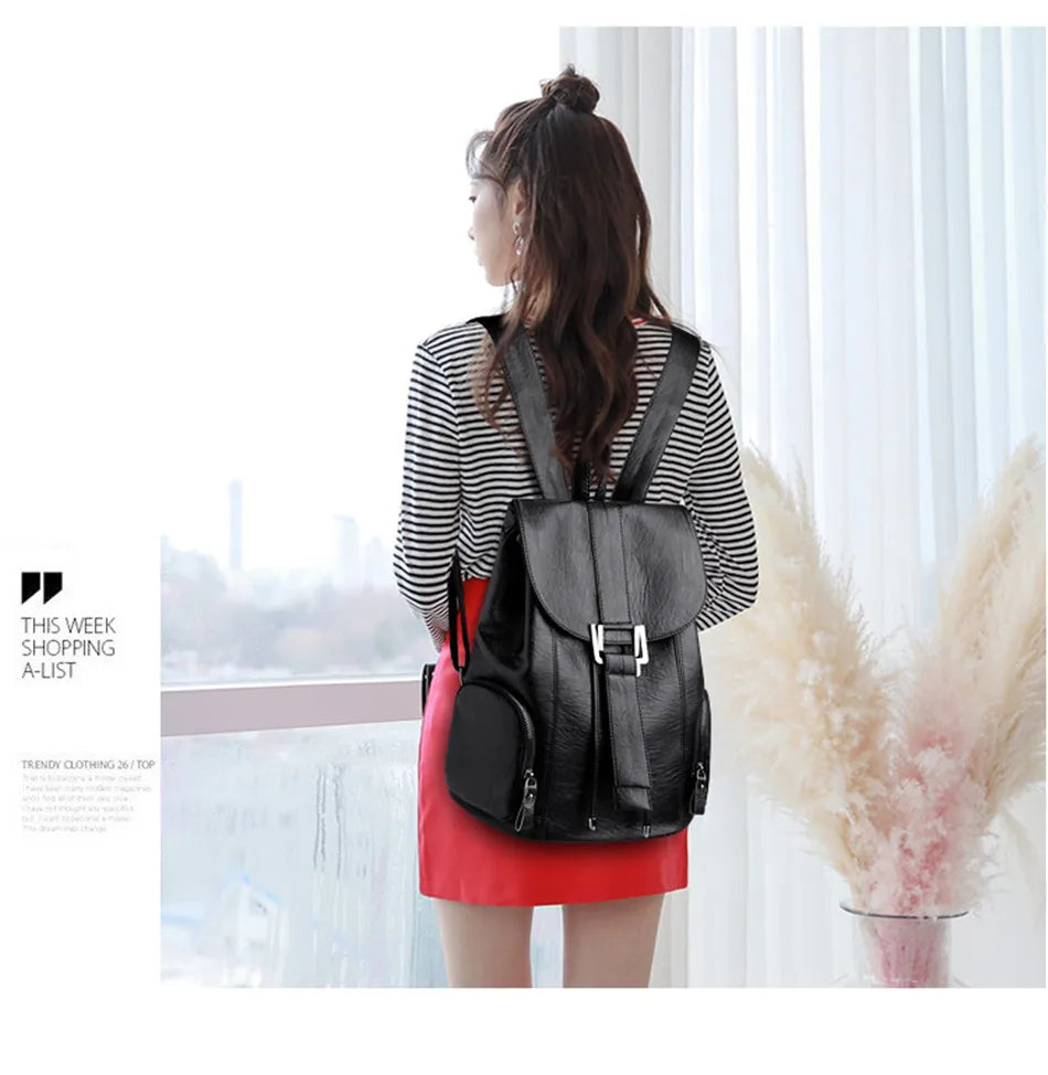 High Quality Leather Backpack Woman New Arrival Fashion Female Backpack String Bags Large Capacity School Bag Mochila Feminina