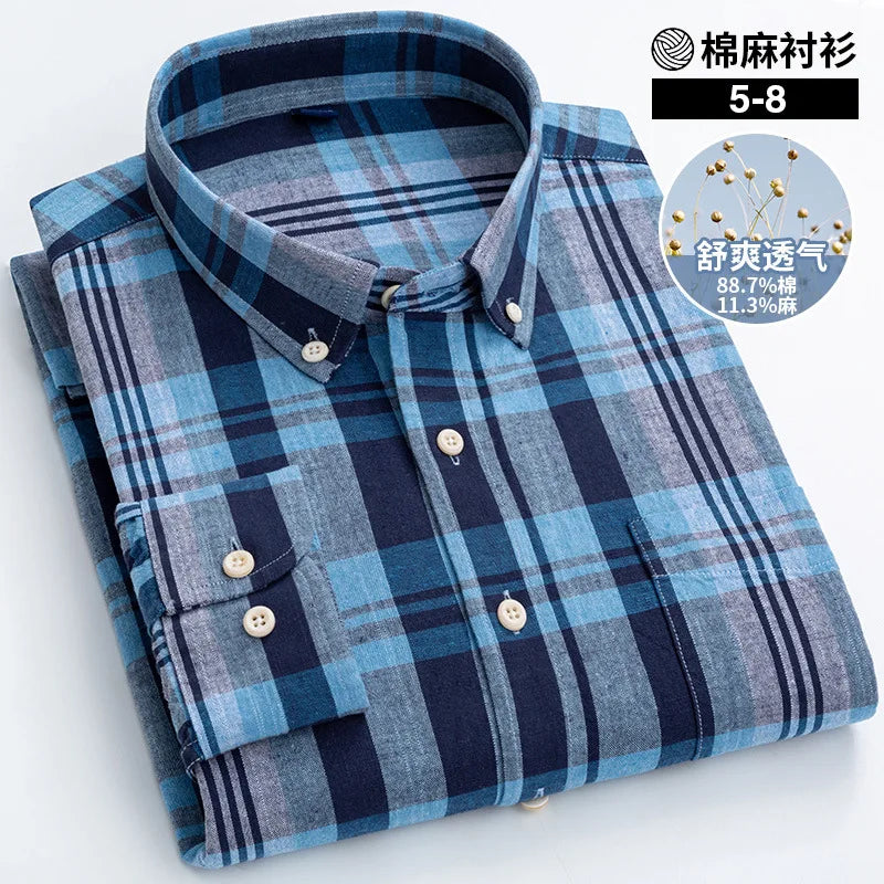 Lynett Lamar Men's Cotton Linen Long Sleeve Casual Shirt — Breathable Relaxed Fit Smart Casual
